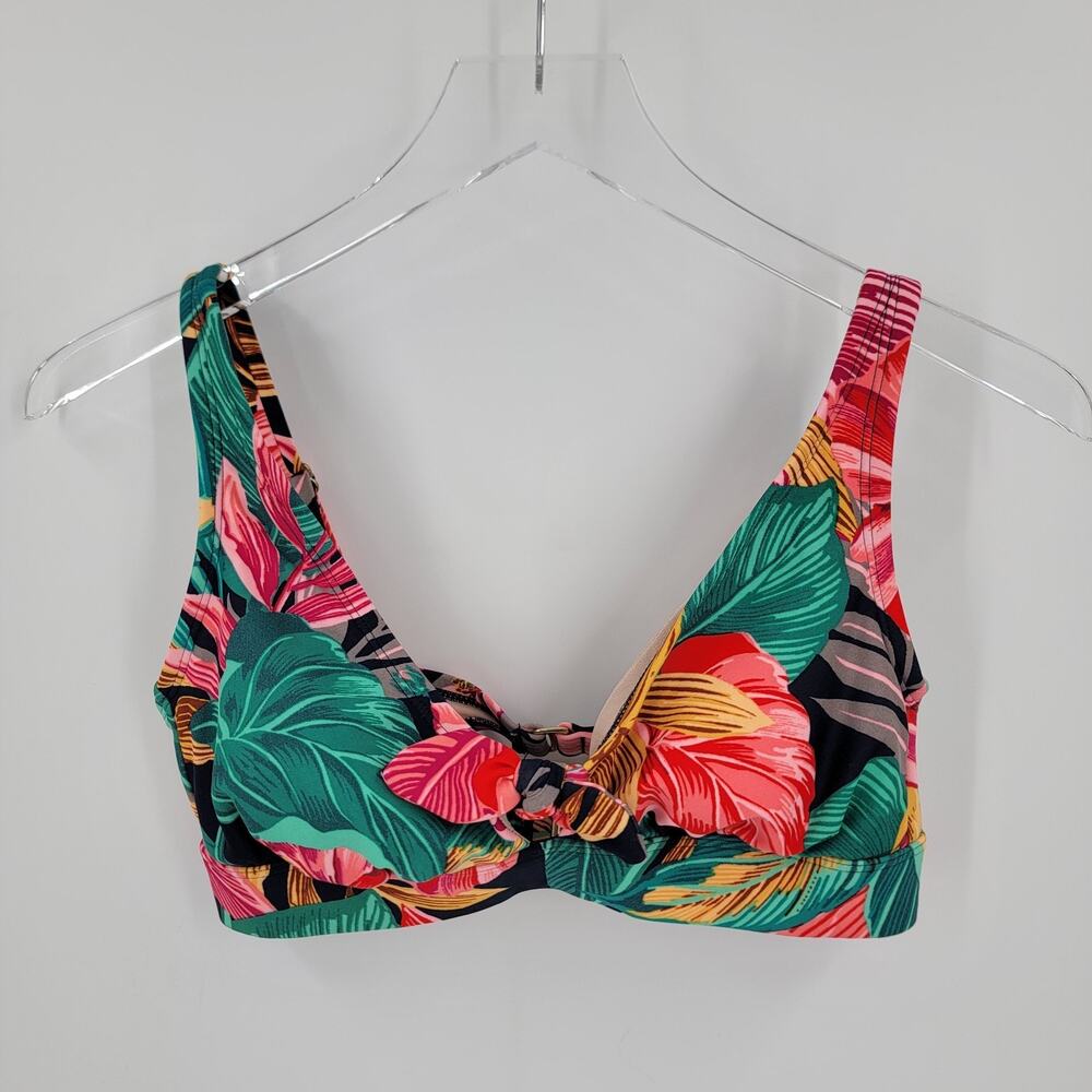 Kona Sol Bikini Top Womens Small Colorful Tropical Foliage Print